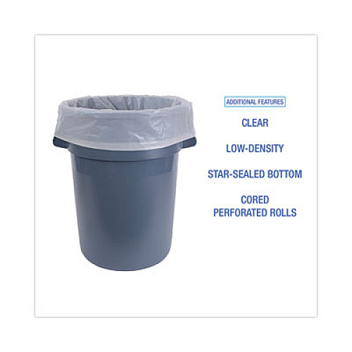 Boardwalk Industrial Can Liner Rolls, 60 gal, 1.8 mil, 21" x 17" x 63", Clear, 75/Carton (D38633CL)