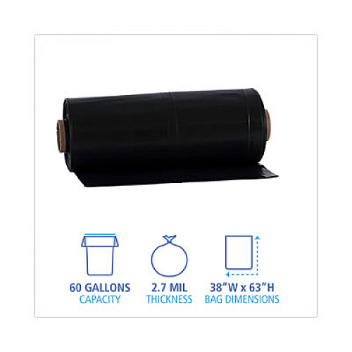 Boardwalk Industrial Can Liner Rolls, 60 gal, 2.7 mil, 21" x 17" x 63", Black, 50/Carton (D38634BN)