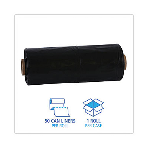 Boardwalk Industrial Can Liner Rolls, 60 gal, 2.7 mil, 21" x 17" x 63", Black, 50/Carton (D38634BN)