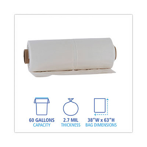 Boardwalk Industrial Can Liner Rolls, 60 gal, 2.7 mil, 21" x 17" x 63", Clear, 50/Carton (D38634CL)