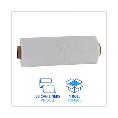 Boardwalk Industrial Can Liner Rolls, 60 gal, 2.7 mil, 21" x 17" x 63", Clear, 50/Carton (D38634CL)