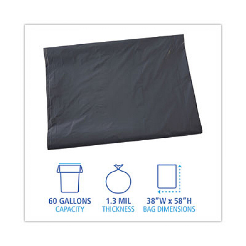 Boardwalk Linear Low Density Industrial Can Liners, 60 gal, 1.3 mil, 38" x 58", Gray, Flat Pack, 100/Carton (G3858G)