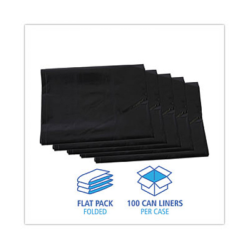 Boardwalk Linear Low Density Industrial Can Liners, 60 gal, 1.7 mil, 38" x 58", Black, Flat Pack, 100/Carton (G3858HBL)