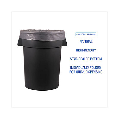 Boardwalk High Density Industrial Can Liners Flat Pack, 33 gal, 16 mic, 33" x 40", Natural, Flat Pack, 200/Carton (H3340S)