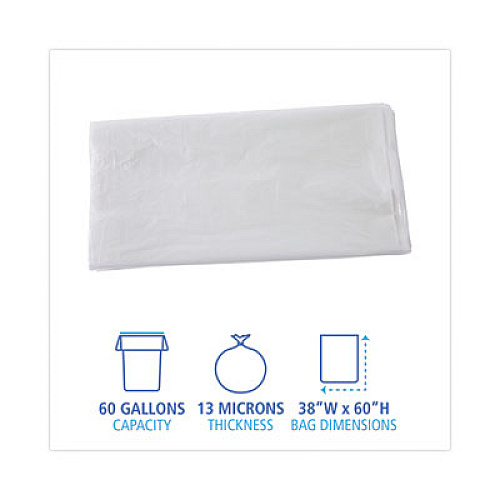 Boardwalk High Density Industrial Can Liners Flat Pack, 60 gal, 13 mic, 38" x 60", Natural, Flat Pack, 200/Carton (H3860H)