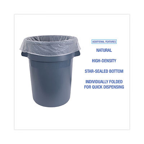 Boardwalk High Density Industrial Can Liners Flat Pack, 60 gal, 13 mic, 38" x 60", Natural, Flat Pack, 200/Carton (H3860H)