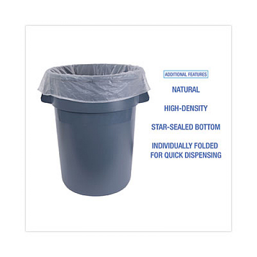 Boardwalk High Density Industrial Can Liners Flat Pack, 45 gal, 16 mic, 40" x 48", Natural, Flat Pack, 200/Carton (H4048S)