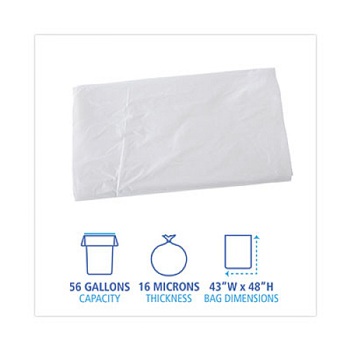 Boardwalk High Density Industrial Can Liners Flat Pack, 56 gal, 16 mic, 43" x 48", Natural, Flat Pack, 200/Carton (H4348S)