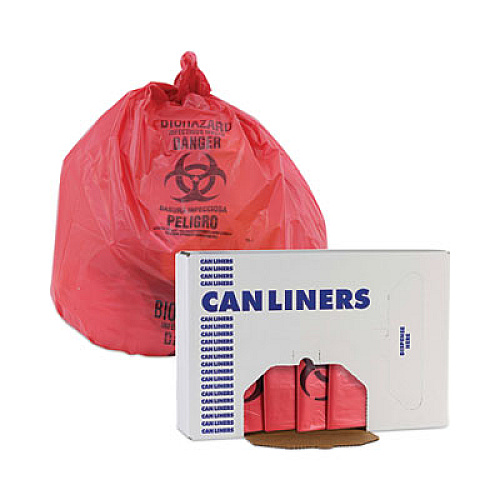 Boardwalk Linear Low Density Health Care Trash Can Liners, 16 gal, 1.3 mil, 24" x 32", Red, Flat Pack, 250/Carton (IW2432R)