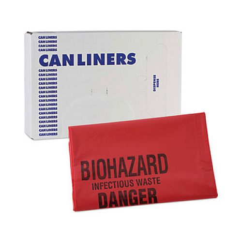 Boardwalk Linear Low Density Health Care Trash Can Liners, 16 gal, 1.3 mil, 24" x 32", Red, Flat Pack, 250/Carton (IW2432R)