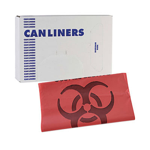 Boardwalk Linear Low Density Health Care Trash Can Liners, 33 gal, 1.3 mil, 33" x 39", Red, Flat Pack, 150/Carton (IW3339R)