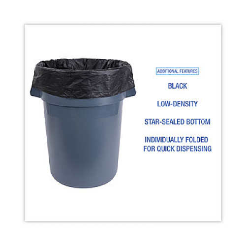 Boardwalk Linear Low Density Industrial Can Liners, 30 gal, 0.65 mil, 30" x 36", Black, Flat Pack, 200/Carton (L3036H)