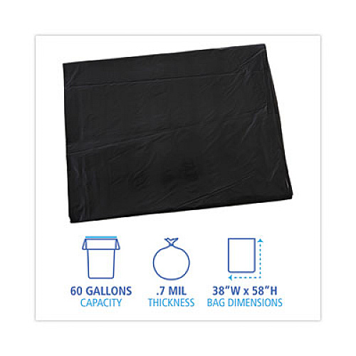 Boardwalk Linear Low Density Industrial Can Liners, 60 gal, 0.7 mil, 38" x 58", Black, Flat Pack, 100/Carton (L3858H)