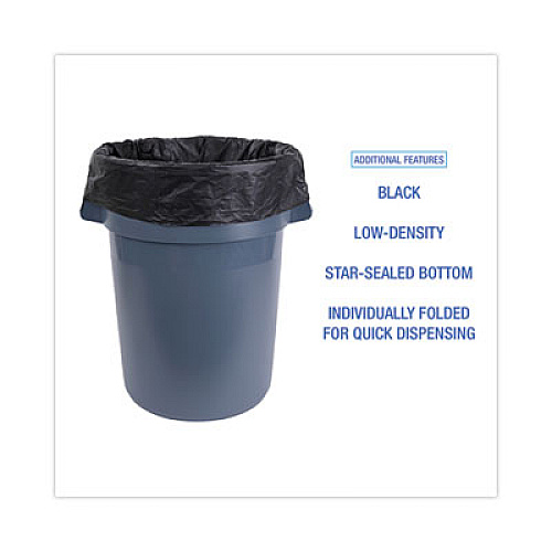 Boardwalk Linear Low Density Industrial Can Liners, 60 gal, 0.7 mil, 38" x 58", Black, Flat Pack, 100/Carton (L3858H)