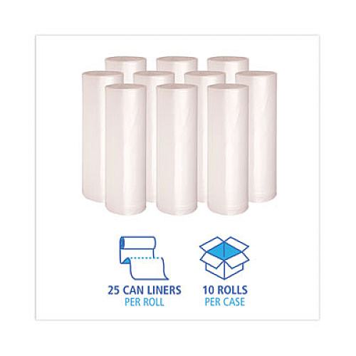 Boardwalk High Density Industrial Can Liners Coreless Rolls, 45 gal, 16 mic, 40" x 48", Natural, Perforated, 25 Bags/Roll, 10 Rolls/CT (RH4048S)