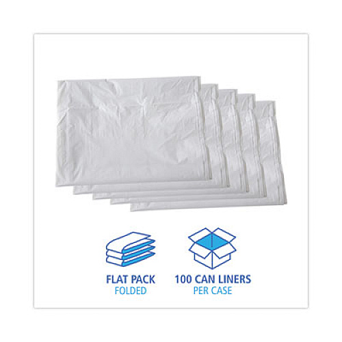 Boardwalk Linear Low Density Industrial Can Liners, 60 gal, 0.9 mil, 38" x 58", White, Flat Pack, 100/Carton (W3858X)