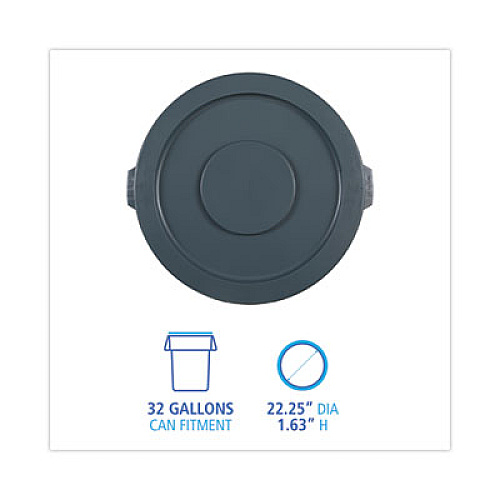 Boardwalk Lids for 32 gal Waste Receptacle, Flat-Top, Round, Plastic, Gray (32GLWRLIDG)