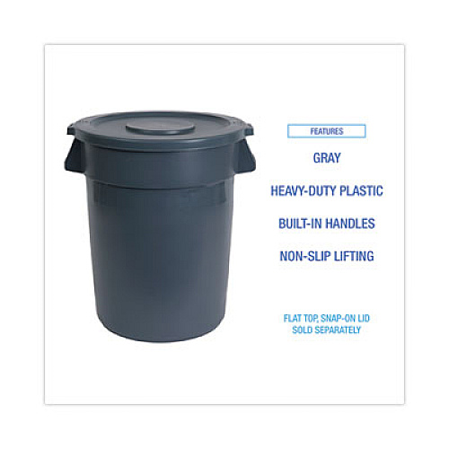 Boardwalk Round Waste Receptacle, 44 gal, Plastic, Gray (44GLWRGRA)