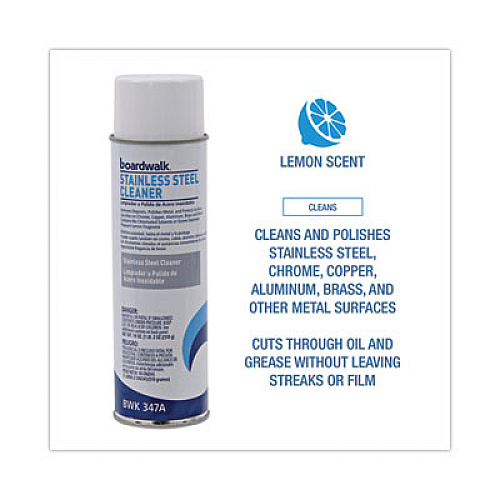 Boardwalk Stainless Steel Cleaner and Polish, Water-in-Oil Based, Lemon Scent, 16 oz Aerosol Spray (347AEA)