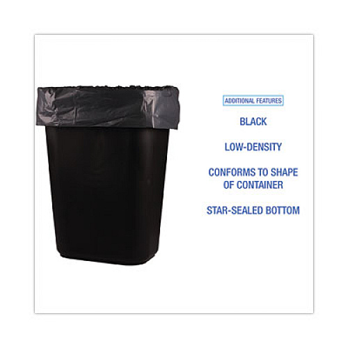 Boardwalk Low-Density Waste Can Liners, 16 gal, 1 mil, 24" x 32", Black, Perforated Roll, 10 Bags/Roll, 15 Rolls/Carton (510)