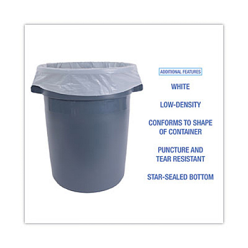 Boardwalk Low-Density Waste Can Liners, 60 gal, 0.5 mil, 38" x 58", White, Perforated Roll, 10 Bags/Roll, 10 Rolls/Carton (515)