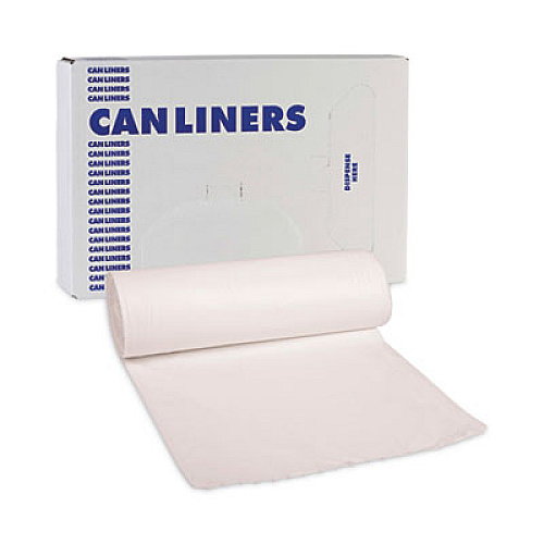 Boardwalk Low-Density Waste Can Liners, 60 gal, 0.5 mil, 38" x 58", White, Perforated Roll, 10 Bags/Roll, 10 Rolls/Carton (515)