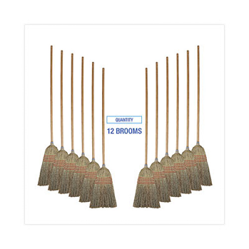 Boardwalk Parlor Broom, Corn Fiber Bristles, 55" Overall Length, Natural, 12/Carton (926CCT)