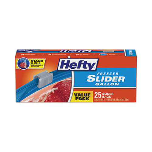Hefty Slider Stand and Fill Freezer Storage Bags, 1 gal, 10.56" x 11", Clear, 25/Box (R88073)