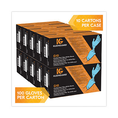 KleenGuard G10 Comfort Plus Blue Nitrile Gloves, Powder-Free, Small, 4 mil Thick, 9.5" Long, Light Blue, 100/Box, 10 Boxes/Carton (54186CT)