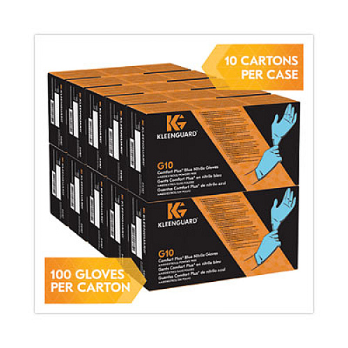 KleenGuard G10 Comfort Plus Blue Nitrile Gloves, Powder-Free, Medium, 4 mil Thick, 9.5" Long, Light Blue, 100/Box, 10 Boxes/Carton (54187CT)