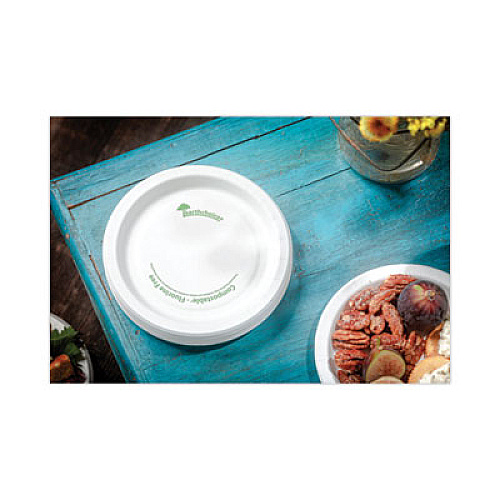 Pactiv Evergreen EarthChoice Pressware Compostable Dinnerware, Plate, Paper, 9" dia, White, 450/Carton (PSP09EC)