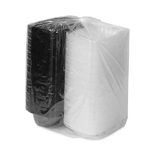 Pactiv Evergreen EarthChoice Vented Dual Color Microwavable Hinged Lid Container, 34 oz, 9 x 6 x 3.1, Black/Clear, Plastic, 140/Carton (DC961000B000)