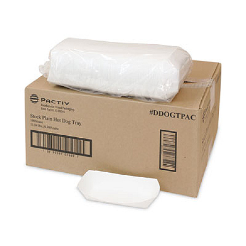 Pactiv Evergreen Paperboard Boat Basket, Hot Dog Tray with Perforations, 7 x 1.75 x 1.4, White, Paper, 1,000/Carton (DDOGTPAC)