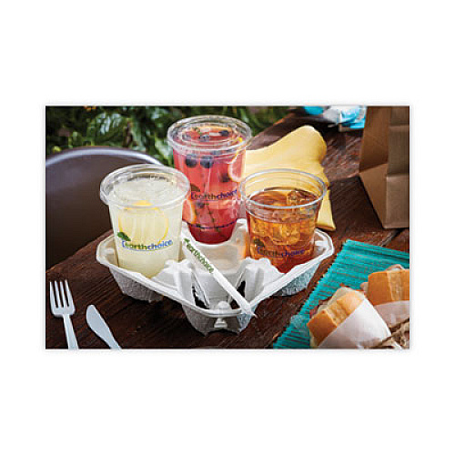 Pactiv Evergreen EarthChoice Carry-Safe Beverage Carrier, 8 oz to 32 oz, Four Cups + Food Tray, Natural, 300/Carton (M510032)