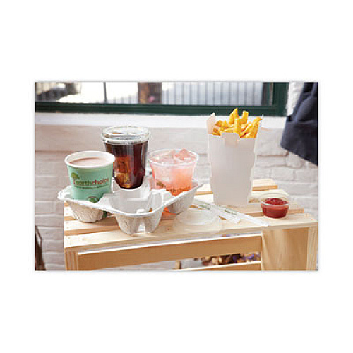 Pactiv Evergreen EarthChoice Carry-Safe Beverage Carrier, 8 oz to 32 oz, Four Cups + Food Tray, Natural, 300/Carton (M510032)