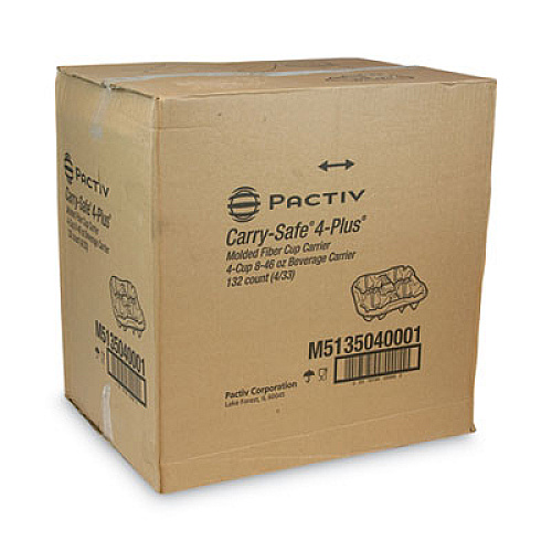 Pactiv Evergreen EarthChoice Carry-Safe Beverage Carrier, 8 oz to 46 oz, Four Cups, Natural, 132/Carton (M5135040001)