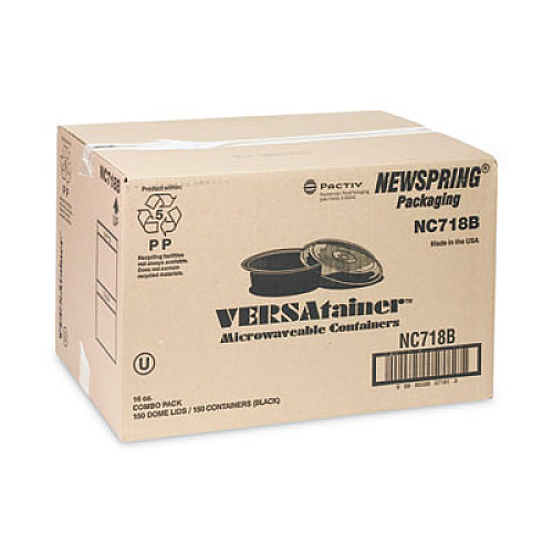 Pactiv Evergreen Newspring VERSAtainer Microwavable Containers, 16 oz, 6" Diameter, Black/Clear, Plastic, 150/Carton (NC718B)