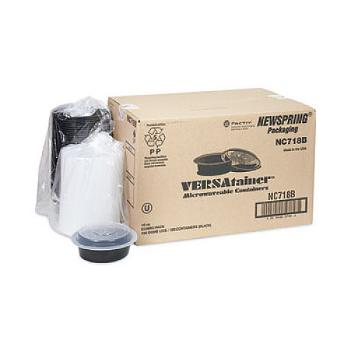 Pactiv Evergreen Newspring VERSAtainer Microwavable Containers, 16 oz, 6" Diameter, Black/Clear, Plastic, 150/Carton (NC718B)
