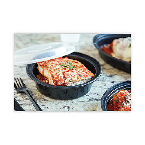 Pactiv Evergreen Newspring VERSAtainer Microwavable Containers, 16 oz, 6" Diameter, Black/Clear, Plastic, 150/Carton (NC718B)