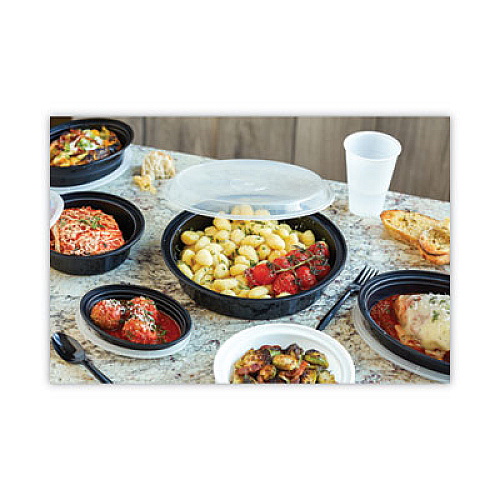 Pactiv Evergreen Newspring VERSAtainer Microwavable Containers, 16 oz, 6" Diameter, Black/Clear, Plastic, 150/Carton (NC718B)