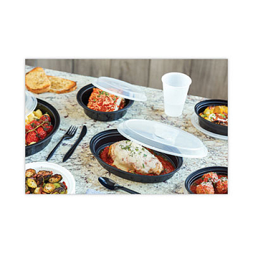 Pactiv Evergreen Newspring VERSAtainer Microwavable Containers, 16 oz, 6" Diameter, Black/Clear, Plastic, 150/Carton (NC718B)