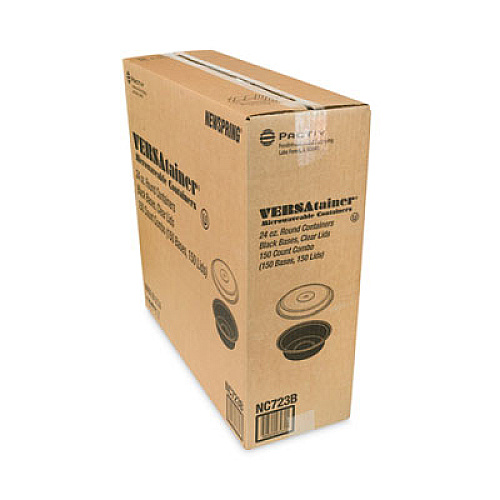 Pactiv Evergreen Newspring VERSAtainer Microwavable Containers, 24 oz, 7" Diameter, Black/Clear, Plastic, 150/Carton (NC723B)