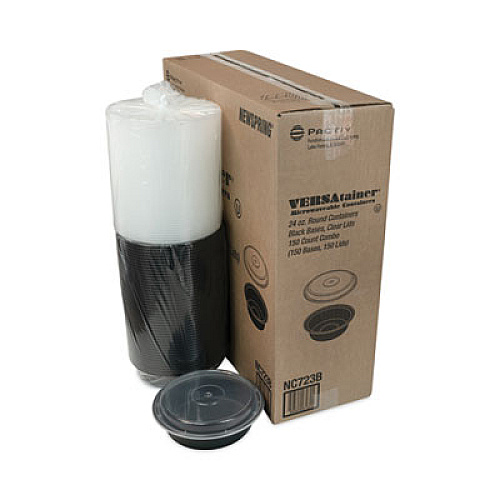 Pactiv Evergreen Newspring VERSAtainer Microwavable Containers, 24 oz, 7" Diameter, Black/Clear, Plastic, 150/Carton (NC723B)