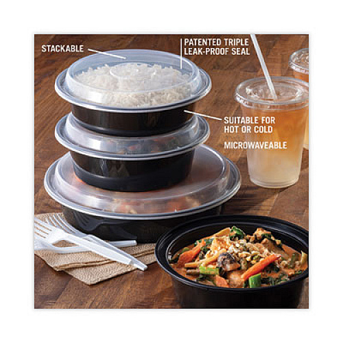 Pactiv Evergreen Newspring VERSAtainer Microwavable Containers, 24 oz, 7" Diameter, Black/Clear, Plastic, 150/Carton (NC723B)