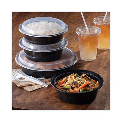 Pactiv Evergreen Newspring VERSAtainer Microwavable Containers, 32 oz, 7" Diameter x 2.25" h, Black/Clear, Plastic, 150/Carton (NC729B)