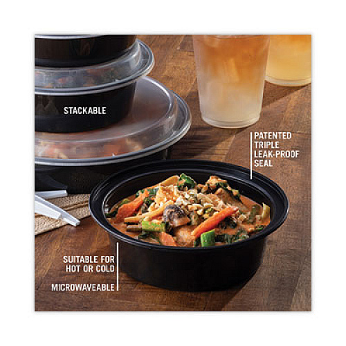 Pactiv Evergreen Newspring VERSAtainer Microwavable Containers, 32 oz, 7" Diameter x 2.25" h, Black/Clear, Plastic, 150/Carton (NC729B)