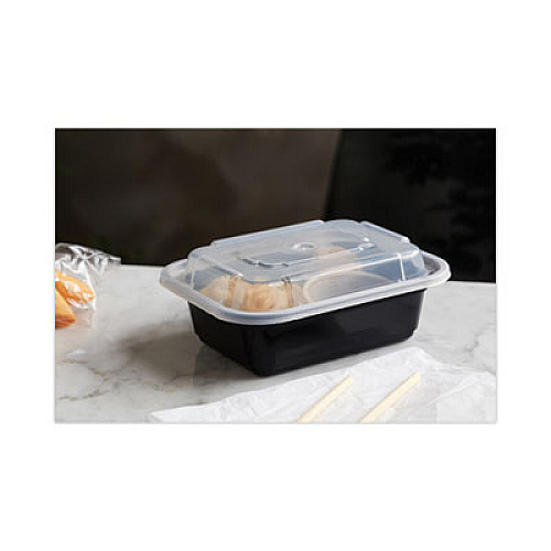 Pactiv Evergreen Newspring VERSAtainer Microwavable Containers, 12 oz, 5.8 x 4.6 x 2.3, Black/Clear, Plastic, 150/Carton (NC818B)
