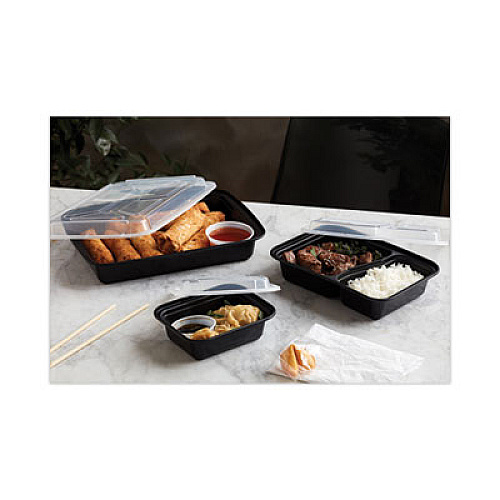 Pactiv Evergreen Newspring VERSAtainer Microwavable Containers, 12 oz, 5.8 x 4.6 x 2.3, Black/Clear, Plastic, 150/Carton (NC818B)