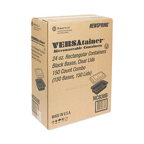 Pactiv Evergreen Newspring VERSAtainer Microwavable Containers, 24 oz, 7.4 x 5 x 2.5, Black/Clear, Plastic, 150/Carton (NC838B)
