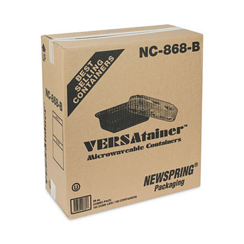 Pactiv Evergreen Newspring VERSAtainer Microwavable Containers, 28 oz, 8.8 x 6 x 2, Black Base/Clear Lid, Plastic, 150/Carton (NC868B)